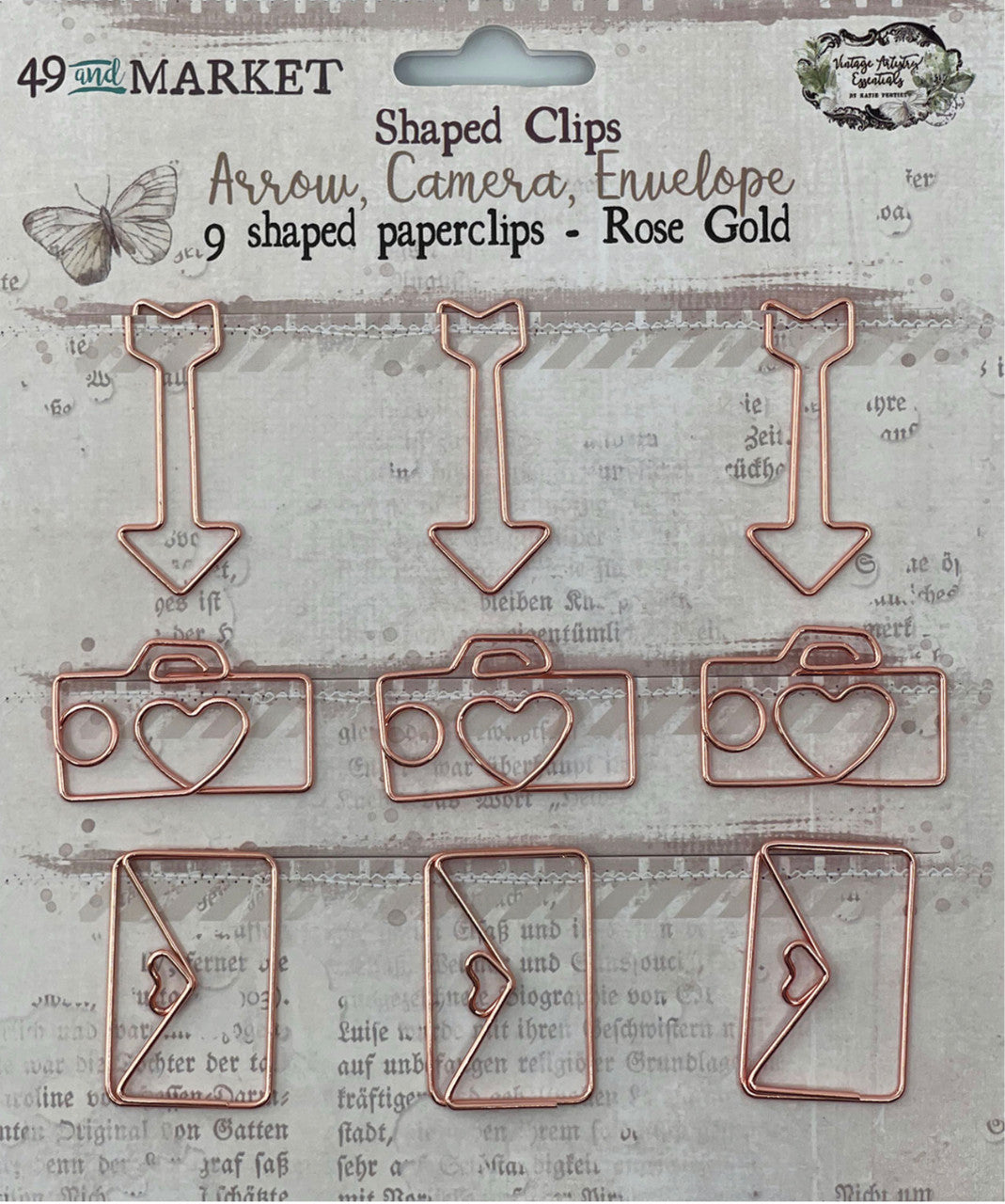 49 & Market Shaped Clips Rose Gold: Arrow, Camera, Envelope